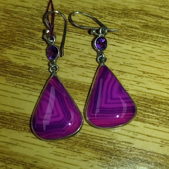 New purple Agate Sterling Silver earrings - Picture 5 of 6